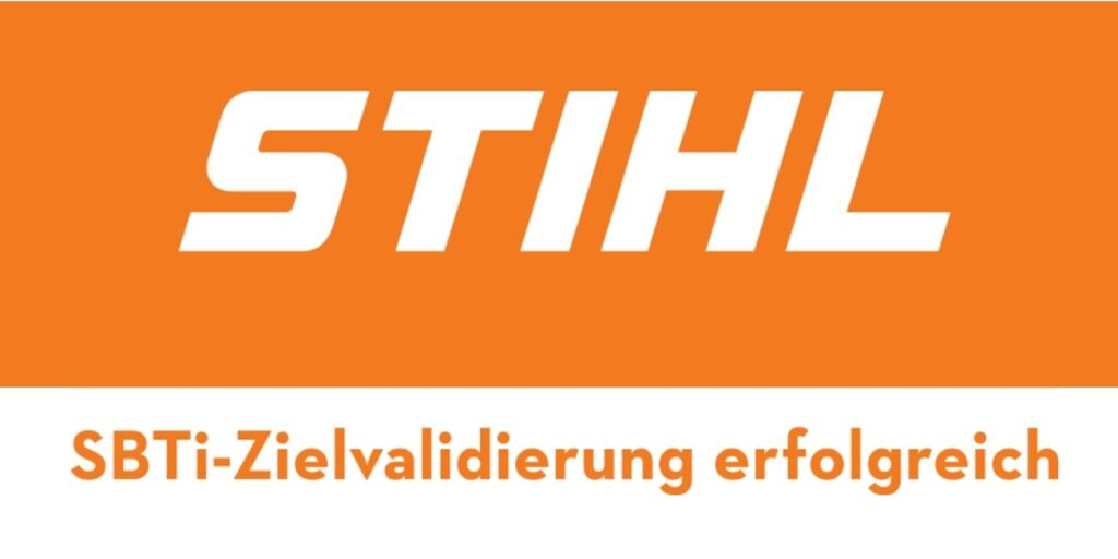 Logo orange von STIHL mit Untertitel SBTi-Zielvalidierung erfolgreich