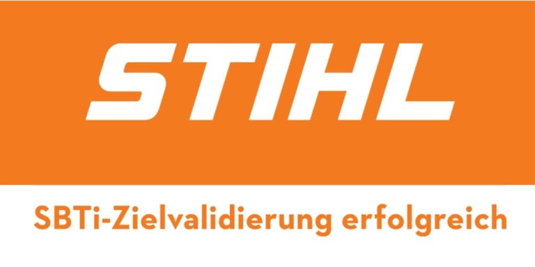 Logo orange von STIHL mit Untertitel SBTi-Zielvalidierung erfolgreich