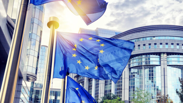 EU Flaggen in Brüssel als Symbolbild für die Veröffentlichung der EU Leitlinien zur Zwangsarbeitsverodnung