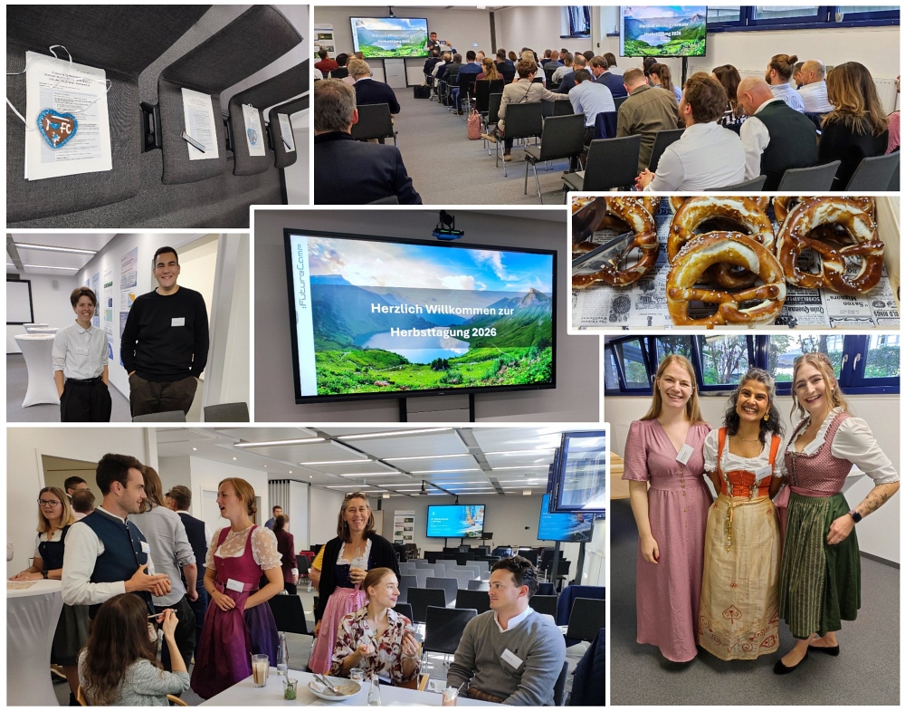 Fotocollage mit FutureCamp-Mitgliedern eam und Teilnehmer:innen bei den Vorträgen bei der Hebsttagung im September 2026.